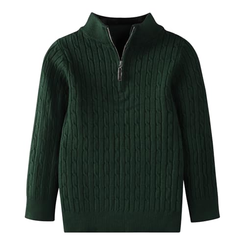 Danny D Little Boys Girls Quarter Zip Chunky Cable Sweater Round Neck Thick Needle Knit Pullover Sweaters Cable Knit Sweater (US, Age, 4 Years, Green)