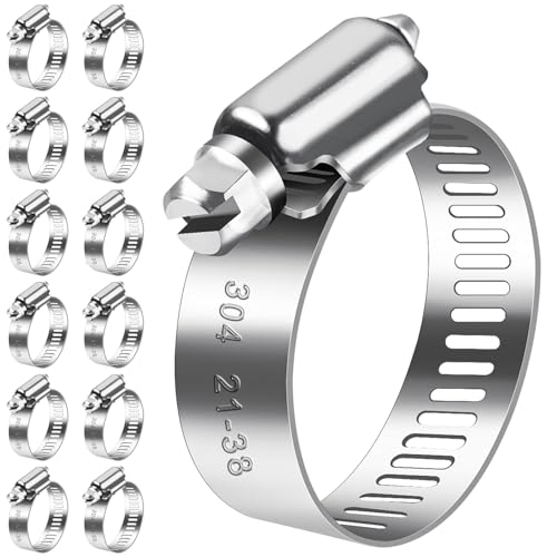 Bolatus Lot de 12 colliers de serrage 21-38 mm en acier inoxydable 304 - Colliers de serrage réglables pour tuyau de piscine, tuyau de gaz de maison, tuyau d'arrosage