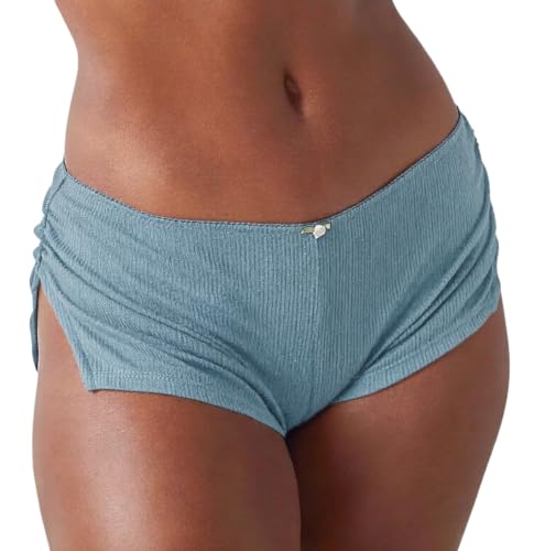 Image of KMBANGI Y2k Sexy Micro Shorts for Women Low Waist Side Slit Boyshort Slim Booty Shorts Lounge Pj Bottom Cute Sleepwear