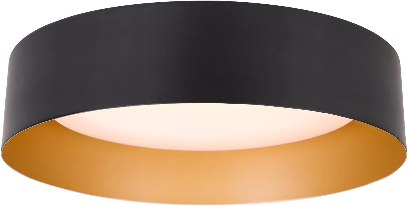 Bargeni Flush Mount LED Light Fixture,12.5 inch, Matte Black with Gold Inside,3000K/Warm White/18W(100w Equiv.),Dimmable Outdoor Lighting Fixtures for Bedroom and Hallway