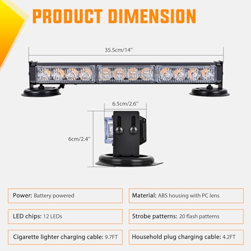 Image of Nilight 12LED Wireless Emergency Strobe Light Red White Blue 14'' Magnetic Mount Mini Light Bar 12V Rooftop Powered Hazard Warning Flashing Lights for Car Truck Trailer Snow Plow Construction Vehicles