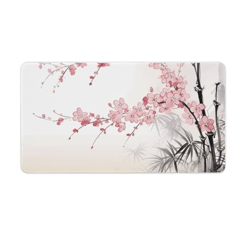 Tapis de souris de grande taille bambou cerisier en fleurs sous-main écriture