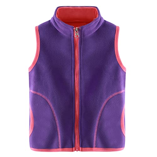 ANIMQUE Kinder Jungen Mädchen Fleeceweste Stehkragen Reißverschluss Doppellagiges Polar Fleece Weste Ärmellose Kinderjacke Einfarbig, Verkehrspurpur 140 Cover