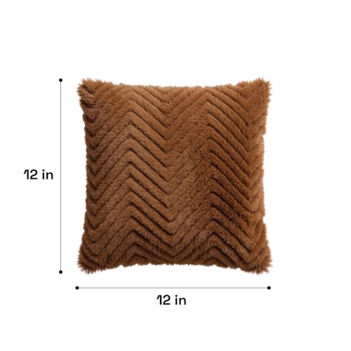 Image of Wakefit Designer Cushion Cover | 12x12 inch | Plush Fur Feel | Velvet Fabric | Machine Washable | Pack of 2 | Fur Brown