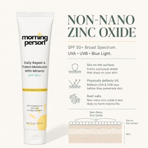 Image of Mineral SPF 50 Moisturizer, Non-Nano Zinc Oxide | Morning Person | No White Cast, 2-in-1 Daily Moisturizer & Sunscreen, Reef Safe