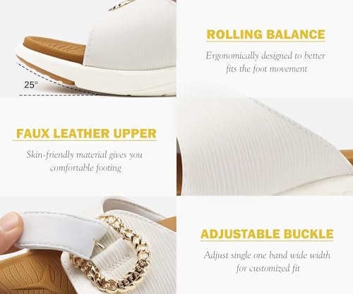 COFACE Womens Dressy Orthotic Slides Ladies Yoga Mat Memory Foam Cushion Recovery Walking Sandals Open Toe Strap Summer Slippers Comfortable Plantar Fasciitis Arch Support White Khaki Size 8.54