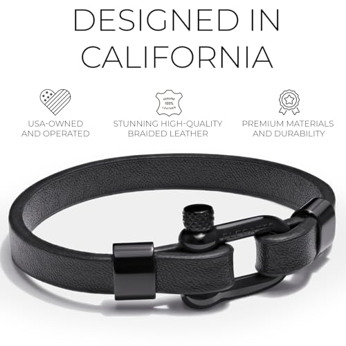 Elegatto Morelle Premium Leather Bracelet for Men | Full-Grain Black Leather with Silver Polished Stainless Steel Shackle Closure | Men’s Designer Jewelry2