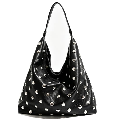 Bolso Hobo tachonado para mujer en cuero vegano suave miniatura 1