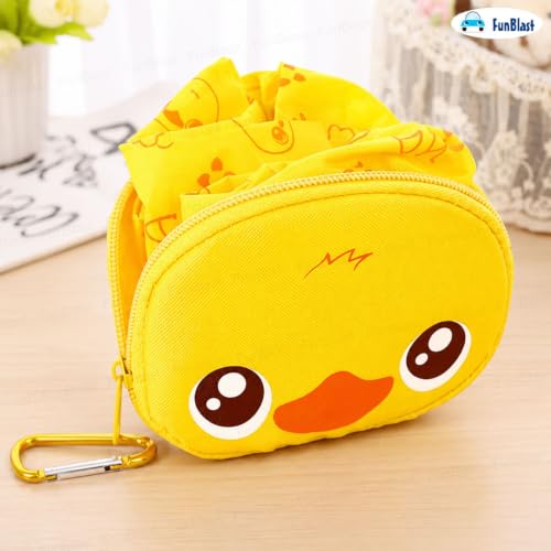 Image of FunBlast Foldable Shopping Bag - Cartoon Design Carry Bag with Zipper Pouch, Foldable Tote Bag for Girls & Women, Multipurpose Reusable Pouch Bags, Lightweight Travel Handbag with Handle Strap (Duck)