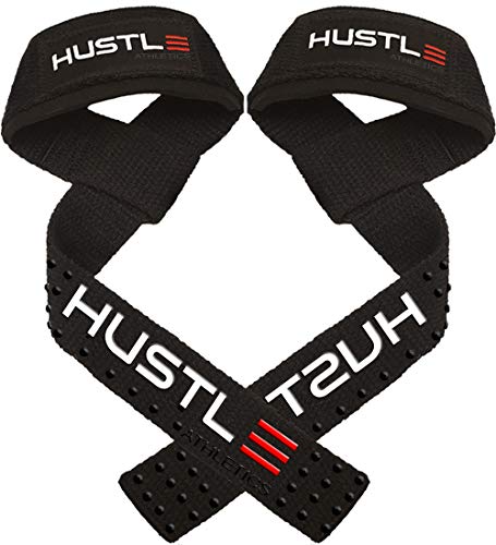 Hustle Athletics Weight Lifting Straps - 24" Soft Cotton Deadlift Straps with Silicone Grip and Wrist Straps for Weight Lifting - Prevent Grip Slip and Lift Heavier (Black/White)