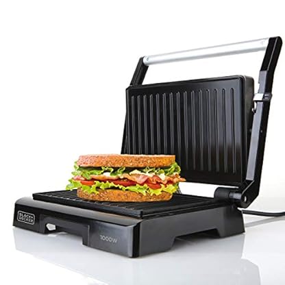 BLACK+DECKER BXGR1000E | Kontaktgrill | 1000W | 23 x 14,5 cm Grillplatte | Cool-Touch-Griff | selbstregulierende obere Platte | Sicherheitsverriegelung | Antihaftbeschichtung