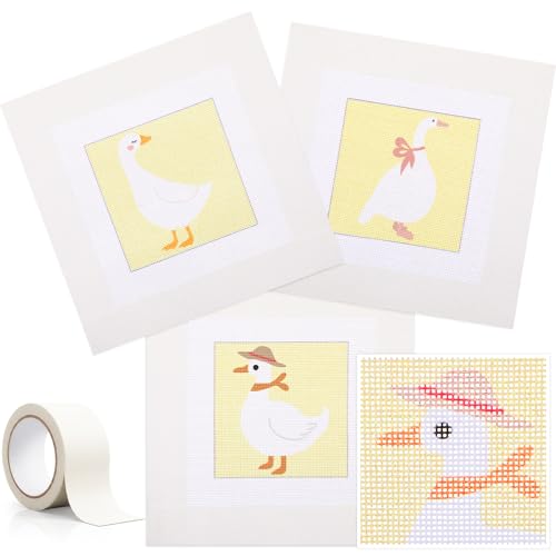 CrystalSylara 3 Pcs 18 Mesh Goose Needlepoint Canvas 8 x 8 Needlepoint Canvas Painted with Tape Mesh Cross Stitch Embroidery Cloth for Beginner Adult DIY Crafts Project Arts Gift Summer Home Decor