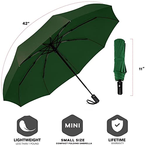 Image of SIEPASA Windproof Travel Compact Umbrella-Automatic Umbrellas for Rain-Compact Folding Umbrella, Travel Umbrella Compact, Small Portable Windproof Umbrellas for Men Women Teenage. (Green)