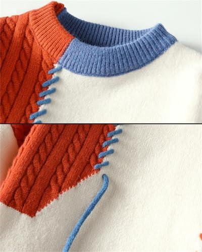 Men's Patchwork Sweater Colorblock Jumper Cable Knitted Pullover Oversized Thick4