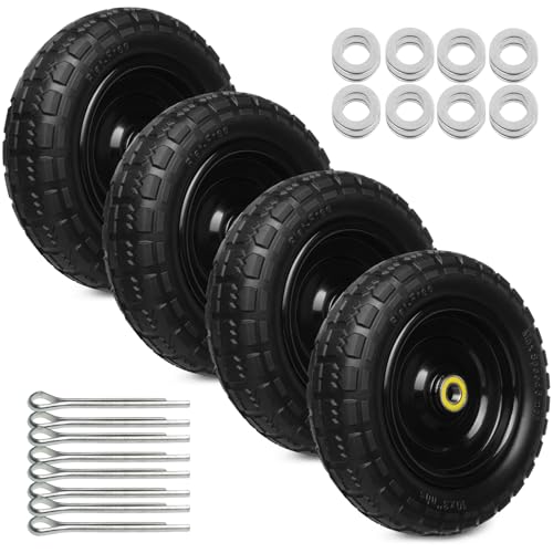 10 Inch Solid Rubber Tires 4.10/3.50-4 Tire and Flat Free with 5/8 Bearings 2.17 Offset Hub for GOR Garden Carts Garden Wagon Carts Trolleys Hand Trucks and Utility Cart(4 Pack)
