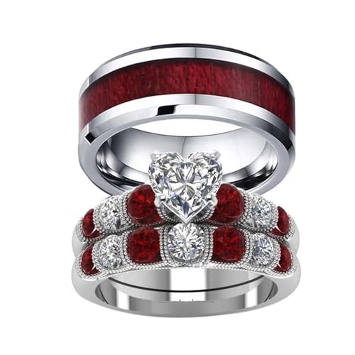 LOVERSRING Two Rings His and Hers Wedding Ring Sets Couples Rings White Gold Plated Stainless Steel Wedding Engagement Ring Bridal Sets Men's Tungsten Carbide Band by LOVERSRING - Used condition - US$16.78