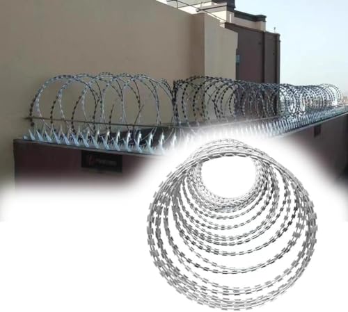 Kanduo Alambres de púas Malla de alambre de púas, cerca antirrobo, seguridad penitenciaria, anti-escalada, reforzada con doble hélice (20m)