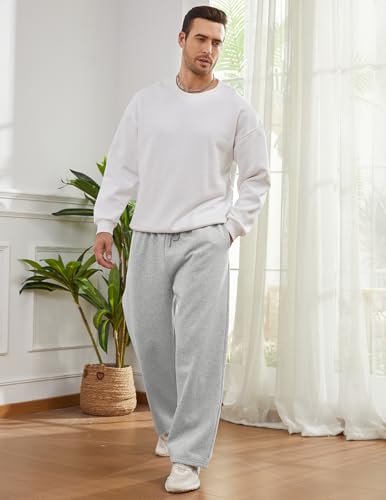 Mens Baggy Sweatpants Open Bottom Fleece Workout Casual Joggers Elastic Waist Drawstring Wide Leg Pants with Pockets3