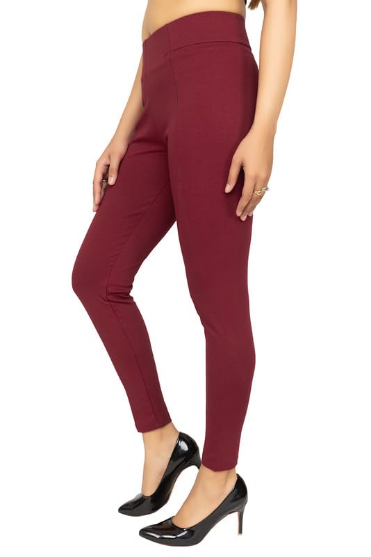 Image of Mlada Slim Fit Jeggings with Elastic Waist Band for Women Office Work Formal Wear Trousers Stretch Cotton Knit High Waist Skinny Fit Jeggings Lycra Pants Travel Comfort Jeggings