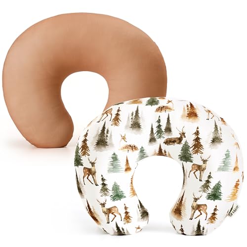 Image of GRSSDER 2 Pack Nursing Pillow Covers, Ultra Soft Stretchy Minky Fabric, Easy Removable and Universal Fit for Breastfeeding Pillows Snug and Cozy Comfort, Forest Deer Print