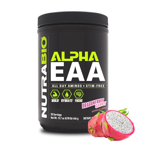 NutraBio Alpha EAA - All-Day Amino Acids for Muscle Growth and Hydration - Essential Amino Acids with Nootropics & Adaptogens- Full Spectrum EAA BCAA Powder - 30 Servings - Dragon Fruit