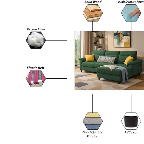Image of Casaliving Seams RHS 4 Seater L Shape Sofa for Living Room (Green Fabric) Premium Fabric Sofa