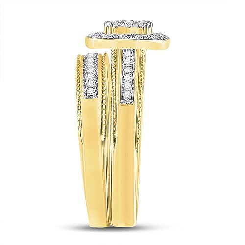 Jewels By Lux 10K Yellow Gold His Hers Round Diamond Square Matching Wedding Set 5/8ctw, Womens Size 5-9, Mens Size 8-124
