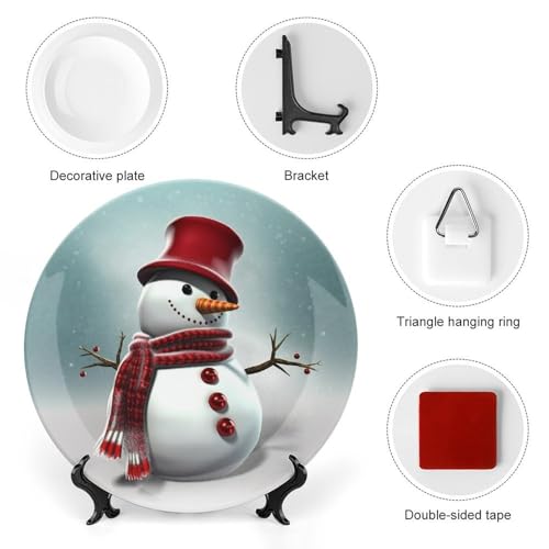 Plato decorativo de porcelana blanca muñeco de nieve 6 pulgadas miniatura 3