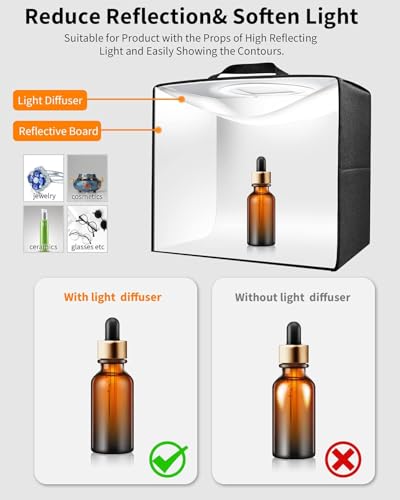 Glendan Photo Light Box Photography:16\"x12\" Portable Light Tent with 112 LED Dimmable Lights - Folding Small Studio Box with 12 Color Backdrops for Jewelry Product Photography