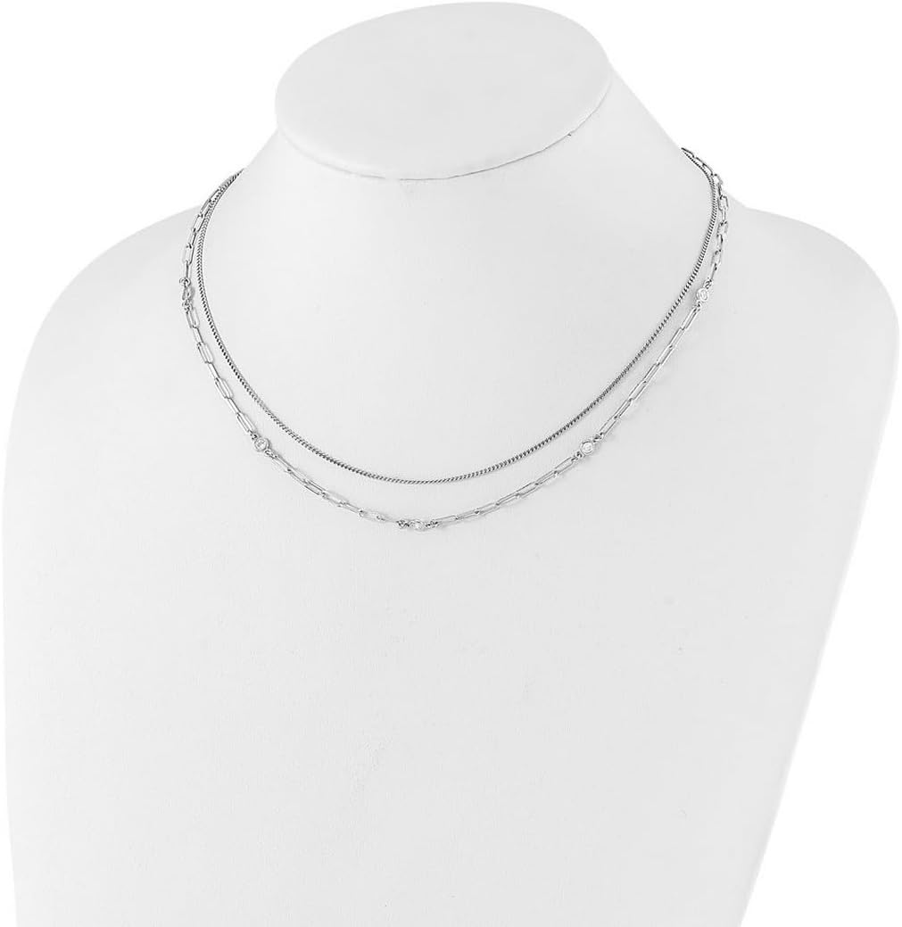 JewelryWeb 4.3mm 925 Sterling Silver Rhodium Plated Cubic Zirconia 2 Strand With 2in Extension Necklace 17 Inch Strand Necklace for Women