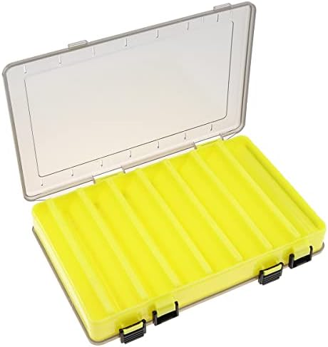 OriGlam Double Sided 14 Compartments Fishing Tackle Boxes Fishing Lure Box Organizer, Fishing Bait Tackle Storage Case, Container Box for Jewelry Beads Earring Hook (Yellow)