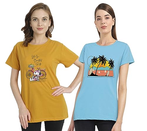 Image of Combo Women's T-Shirts, Cotton Half Sleeves Round-Neck Printed T-Shirt for Girls, & Women Tees (Pack of 2) 960-980-
