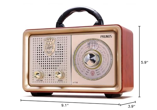 PRUNUS J-110 Radio Portable AM FM, for Mom,Transistor Radio Plug in Wall AC Power & Battery Powered & Rechargeable for Emergency,Vintage Radio with Bluetooth, Gift for Mom