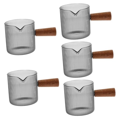 ULTECHNOVO Jarra de leche con mango de madera, 5 unidades, jarra para café y leche para bares y restaurantes, fácil de usar y transportar