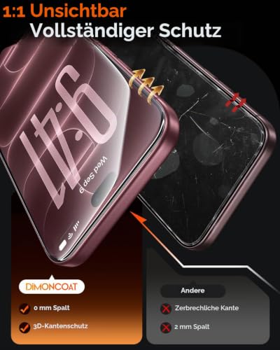 DIMONCOAT für iPhone 18 Pro für Panzerglas TOP 9H+ Sturzschutz, 2 Stück – Ansicht 4