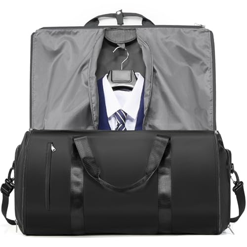 Image of Convertible Garment Bags for Travel Carry On Garment Bag For Men Women Foldable Duffle Bag For Travel,2 in 1 Hanging Suitcase Suit Travel Bags (Black)