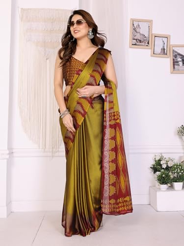Image of SUPERLAXMI Women's Chiffon Floral Printed Saree with Blouse Piece