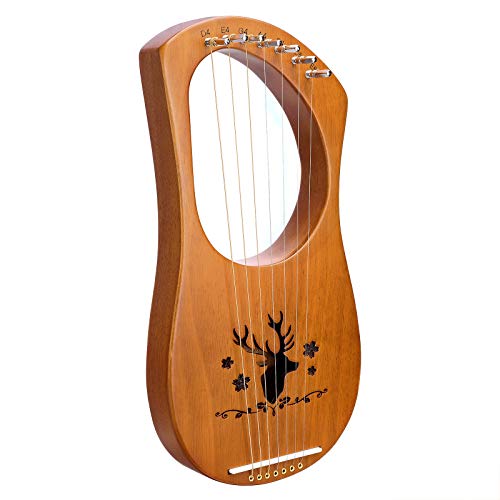 Lyre Harp Mahogany, 7 String With Black Gig Bag, Tuning Wrench, Extra String And Pick, Best Gifts For Music Enthusiast Adult, Beginners #TOP5