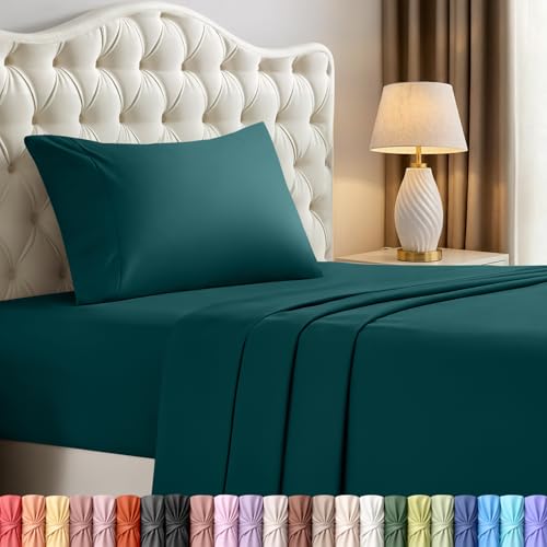 Image of Utopia Bedding Twin Sheet Set - 3 Piece Bed Sheets for Twin Size Bed, Soft and Breathable Microfiber, Includes 1 Fitted Sheet, 1 Flat Sheet and 1 Pillowcase (Teal Green)