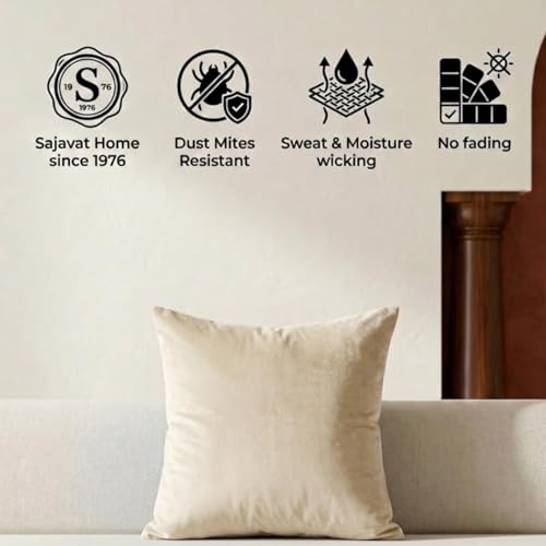 Image of SAJAVAT HOME Premium Velvet Cushion Cover | Cream Decorative Pillow Cover for Sofa, Bed & Chair | Soft Luxury Home Decor | 18x18 Inch (45x45 cm) Pack of 1