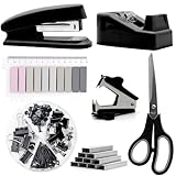 sportsvoutdoors Black Desk Accessories, Black Office Supplies, Stapler and Tape Dispenser Set, Black Desk Accessory Kit, Gift for Students, Women, Coworkers, Boss Lady, Office Clerks