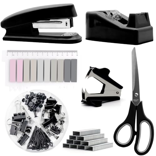 sportsvoutdoors Black Desk Accessories, Black Office Supplies, Stapler and Tape Dispenser Set, Black Desk Accessory Kit, Gift for Students, Women, Coworkers, Boss Lady, Office Clerks