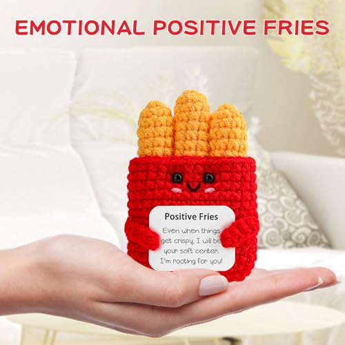 Image of Hoedia Emotional Positive Fries Crochet Gifts: Birthday Gifts for Friend Women Sister Coworkers- Cheer Up Cute Funny Knitted Fries Christmas Stocking Stuffers