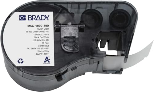 Image of Brady Nylon Cloth Label Tape for Label Printer BMP51 /BMP53 /M511 - Self Adhesive Nylon Fabric Tape - Waterproof Tape Printer Labels - Black on White (25.40mm x 4.88m) - M5C-1000-499