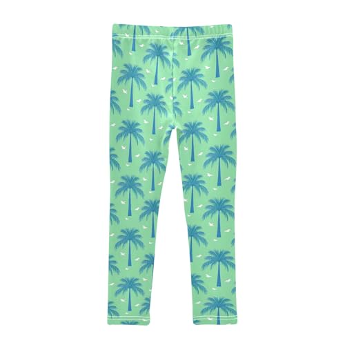 senya Girls Printed Leggings Yoga Pants Green Background Palm Tree Pattern for Kids in 4t to 10 Years, 4T2
