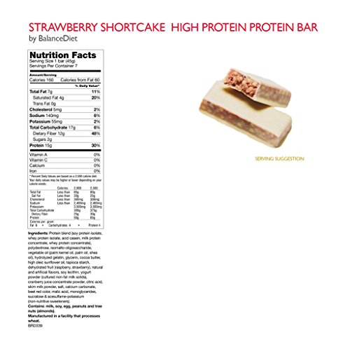 Balancediet™ | Protein Bar | 15G Of Protein | Low Carb | 7 Bar Box (Strawberry Shortcake) #TOP3