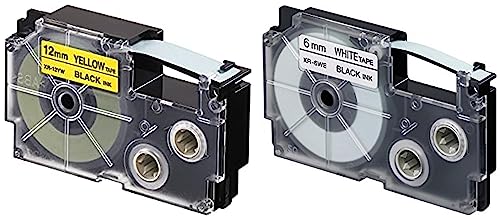 Image of Casio XR-12YW1 Label Printer Tape (Black and Yellow) & Casio XR-6WE1 Label Printer Tape (Black and White)