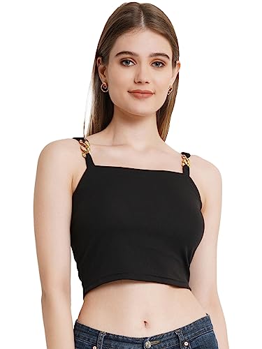Image of POPWINGS Casual Solid Sleeveless Crop Top for Women || Square Neck Summer Crop Top for Women || Crop Tops for Women Fancy Crop Top for Women