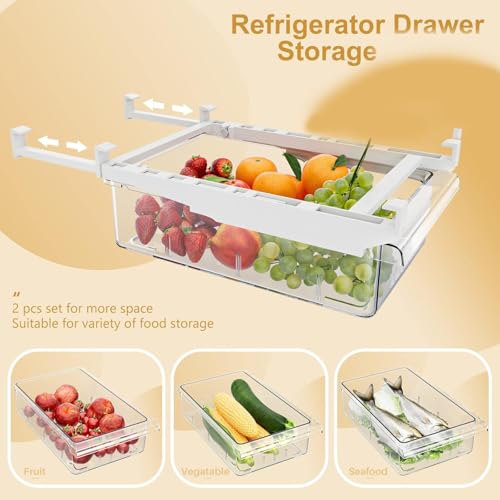 Image of INOVERA (LABEL) Pull Out Fridge Drawer Organizer - Adjustable Storage Container - Removable Bin for Fruits, Vegetables, Food (Transparent)