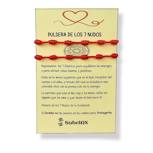SabelAX Pulsera 7 Nudos Roja - Hilo Rojo - Protección Mal de Ojo y Buena Suerte - Unisex, para Mujer y Hombre - Kabbalah - para Parejas